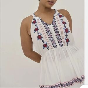Torrid White Tunic with Flower Blue and Red Embroidery